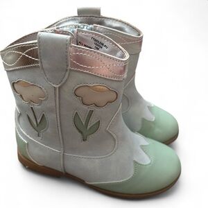 Kids Floral Boots - Mint Green, Blue, and White